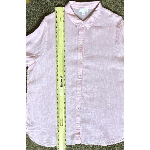 JJill Love Linen Sz L Pink LS button Short Curved Hem corners reinforced - Picture 9 of 9